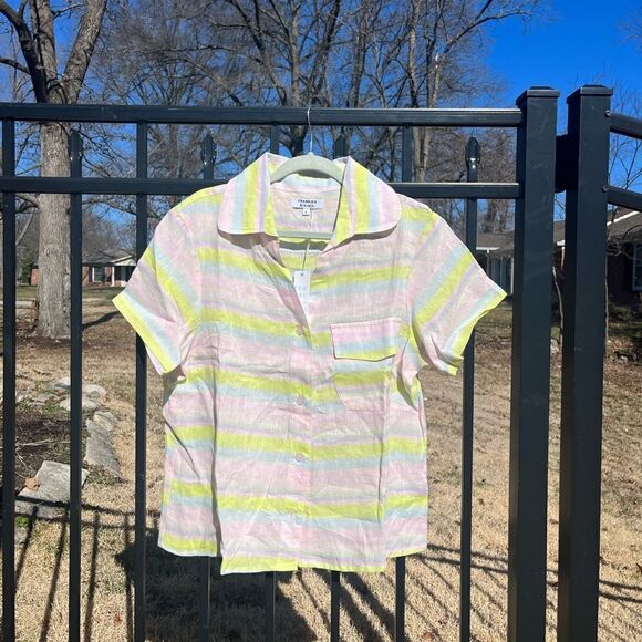 Frankie’s Bikinis Neon Linen Striped Lou Button Up Shirt NWT - Picture 10 of 13